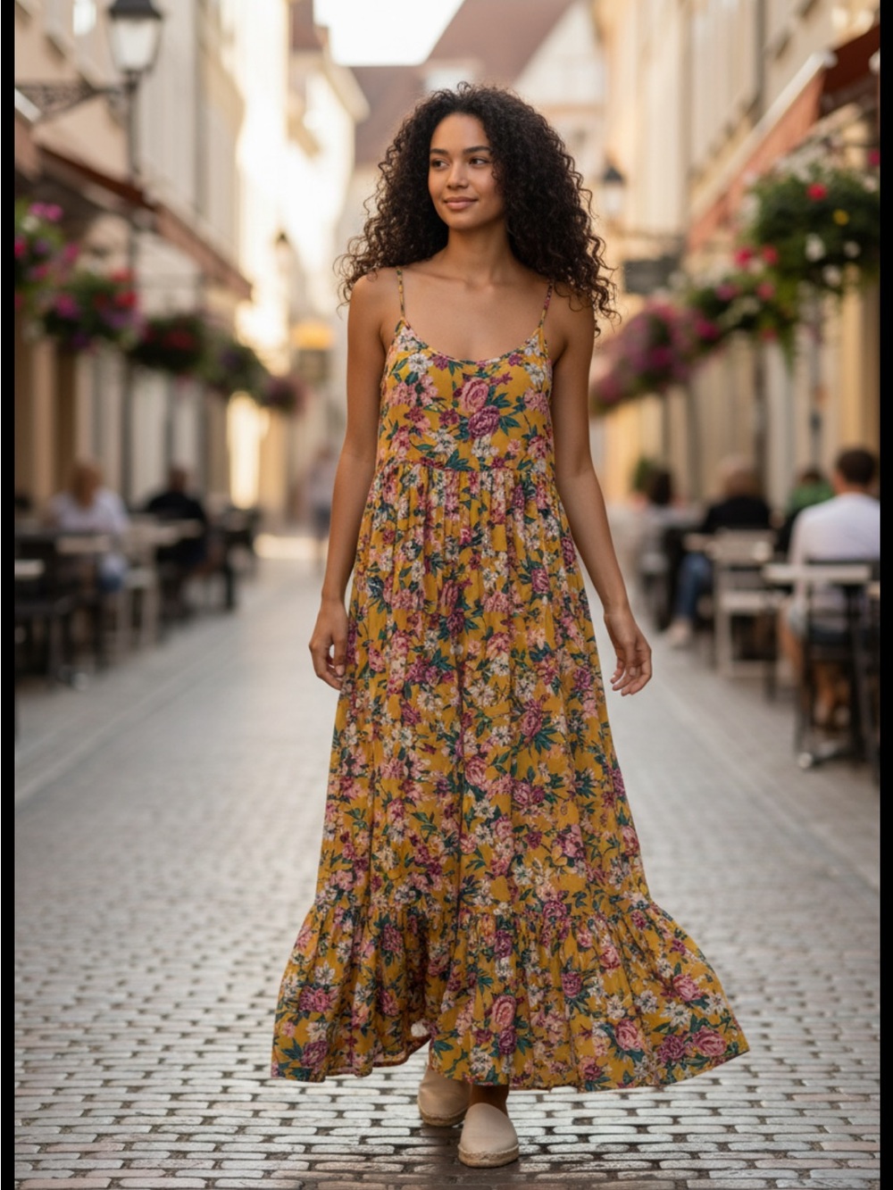 Garden‎ Floral Print Maxi Dress Romantic Boho Sundress Size M